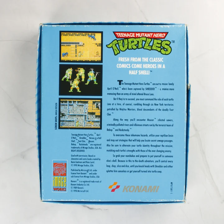 Teenage Mutant Hero Turtles C64 doboz hátlap Teenage Mutant Hero Turtles Commodore 64 játék dobozának hátoldala