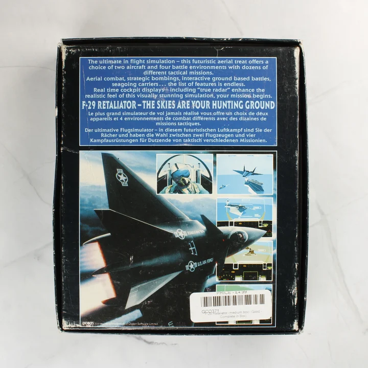 F-29 Retaliator videójáték dobozának hátoldala leírásokkal