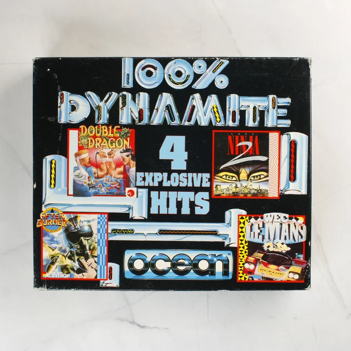 100% Dynamite Commodore 64 doboz 100% Dynamite videójáték-válogatás doboza elölről