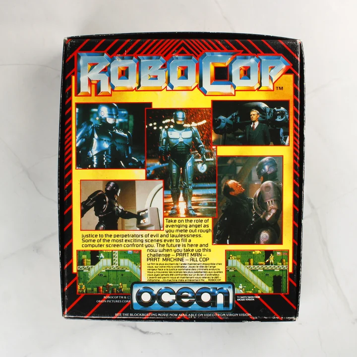 RoboCop C64 doboz hátlap RoboCop Commodore 64 játék dobozának hátoldala