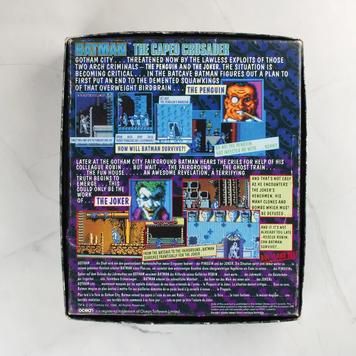 Batman: The Caped Crusader videójáték dobozának hátoldala