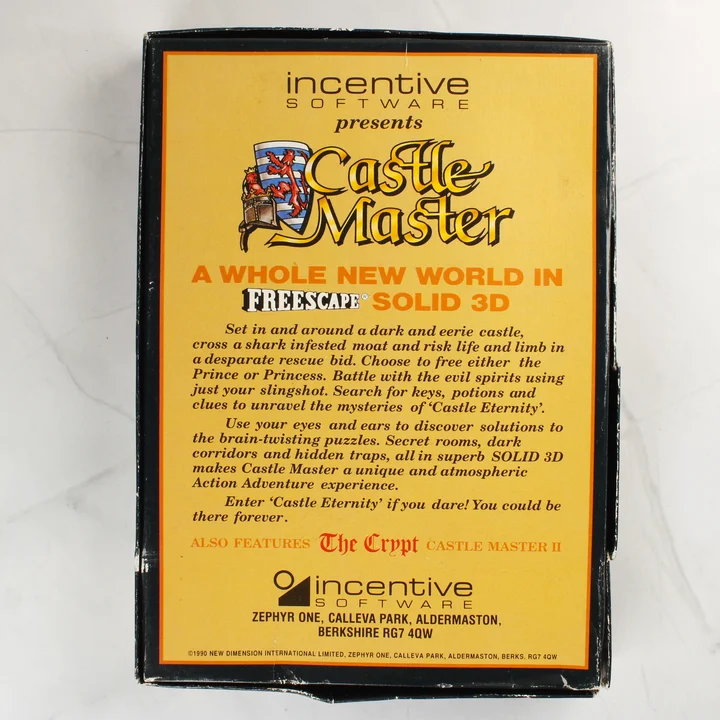 Castle Master Commodore 64 játék dobozának hátoldala