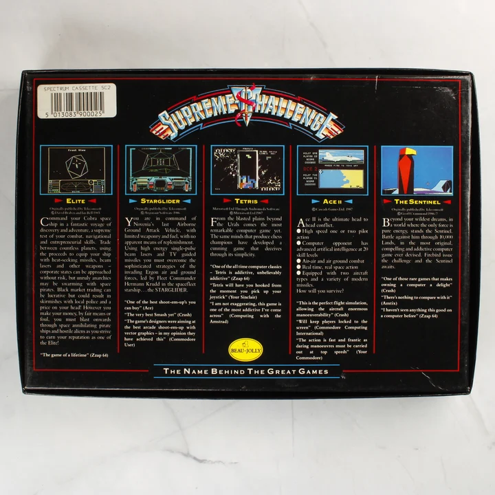 Supreme Challenge játékgyűjtemény dobozának hátoldala