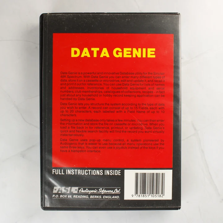 Data Genie szoftver tokjának hátoldala