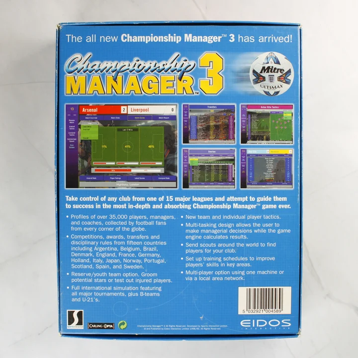 Championship Manager 3 doboz hátoldala leírással