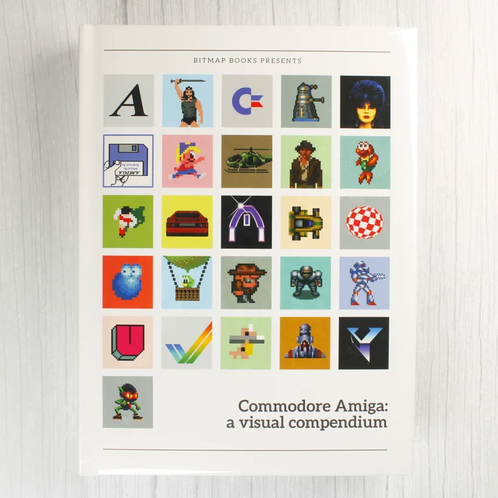 A Commodore Amiga: a visual compendium könyv előlapja pixel art ikonokkal