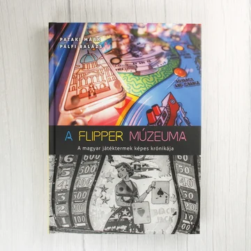 A flipper múzeuma könyv előlapja színes flippergrafikákkal