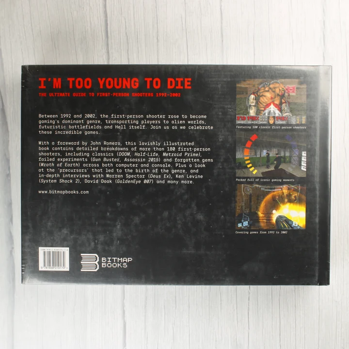 Az I'm Too Young To Die könyv hátoldala leírással és játékmenet fotókkal.