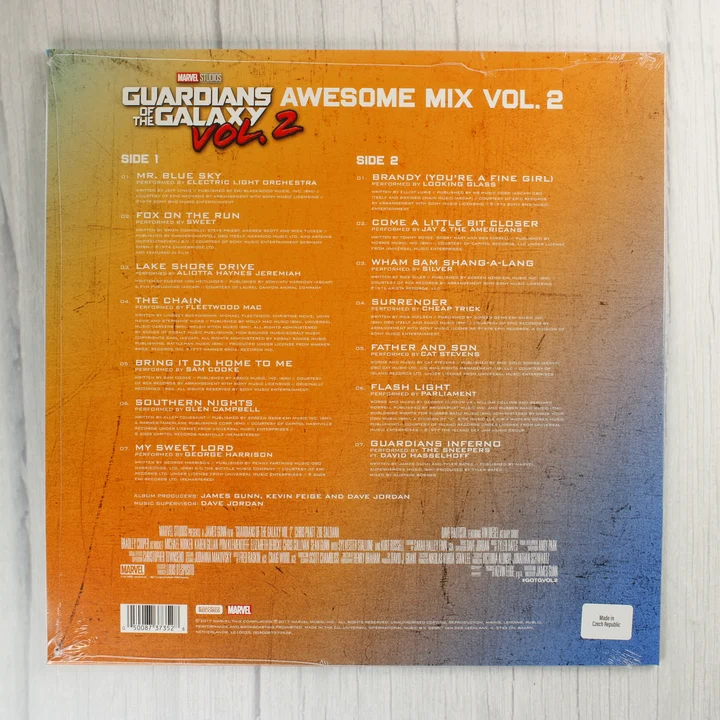 Guardians of the Galaxy Vol. 2 Awesome Mix Vol. 2 bakelit lemez hátoldala számlistával