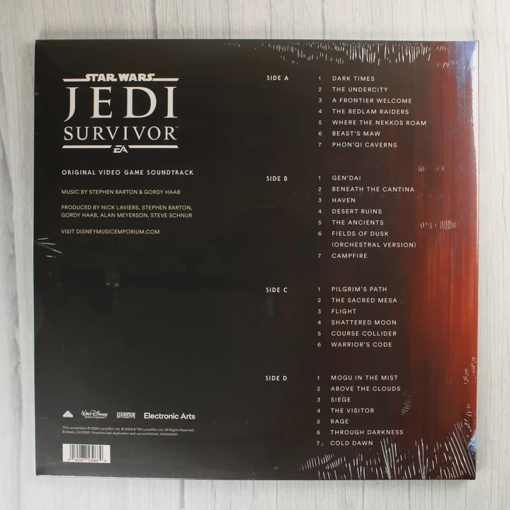 Star Wars Jedi: Survivor bakelit lemez hátoldala számlistával