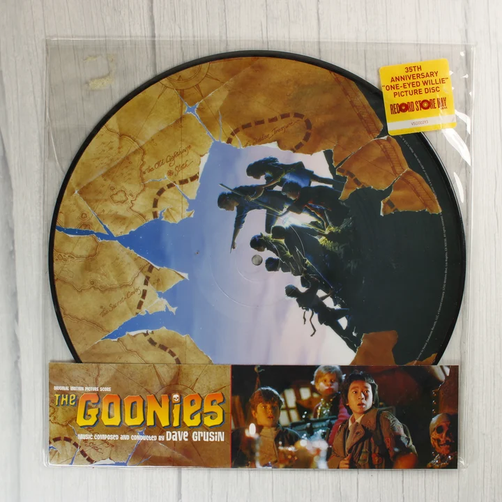 The Goonies Picture Disc bakelit lemez elölnézete kincses térkép mintával