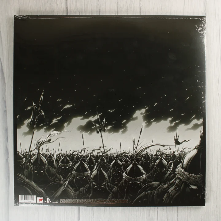 Ghost of Tsushima bakelit lemez hátsó borítója sereg ábrázolással