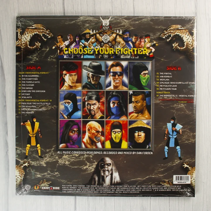 Mortal Kombat I & II Bakelit Lemez Hátlap Mortal Kombat I és II filmzene bakelit lemez hátlapja a számlistával