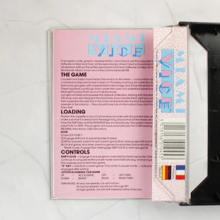 Miami Vice Commodore 64 videójáték borító belső oldala
