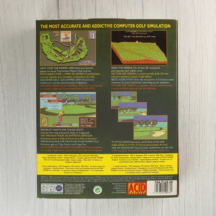 PGA Tour Golf Amiga játék dobozának hátoldala
