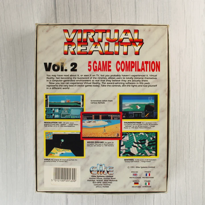 Virtual Reality Vol. 2 Amiga játék válogatás dobozának hátoldala
