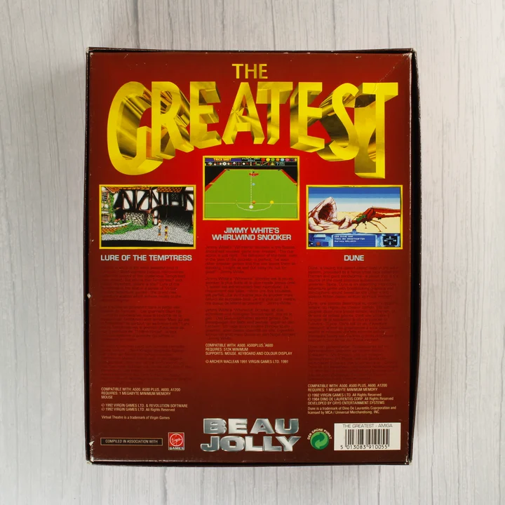 The Greatest doboz hátoldal The Greatest Amiga videójáték válogatás dobozának hátoldala