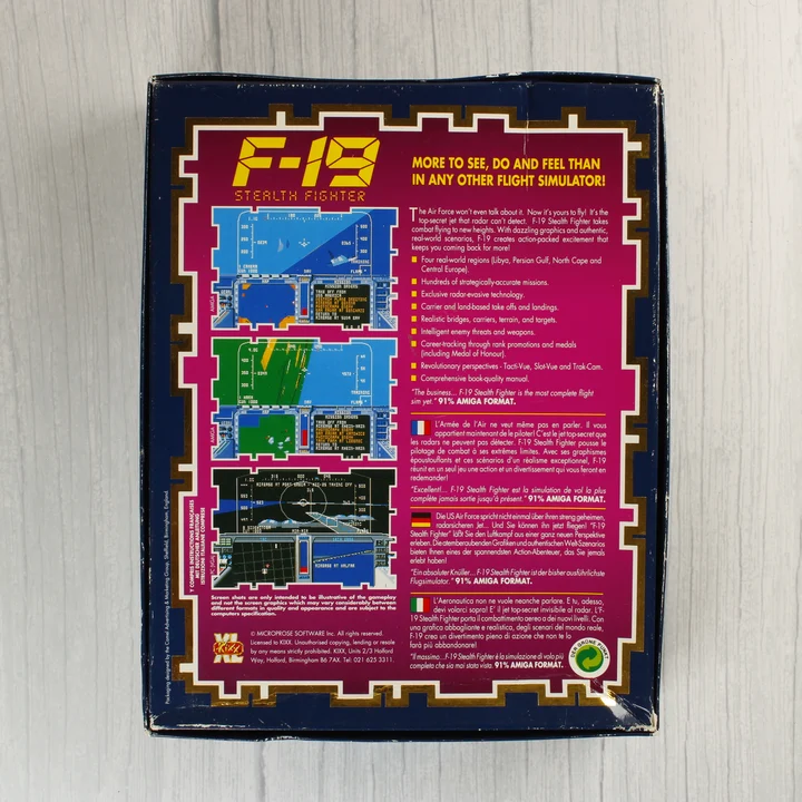 Az F-19 Stealth Fighter videójáték dobozának hátoldala