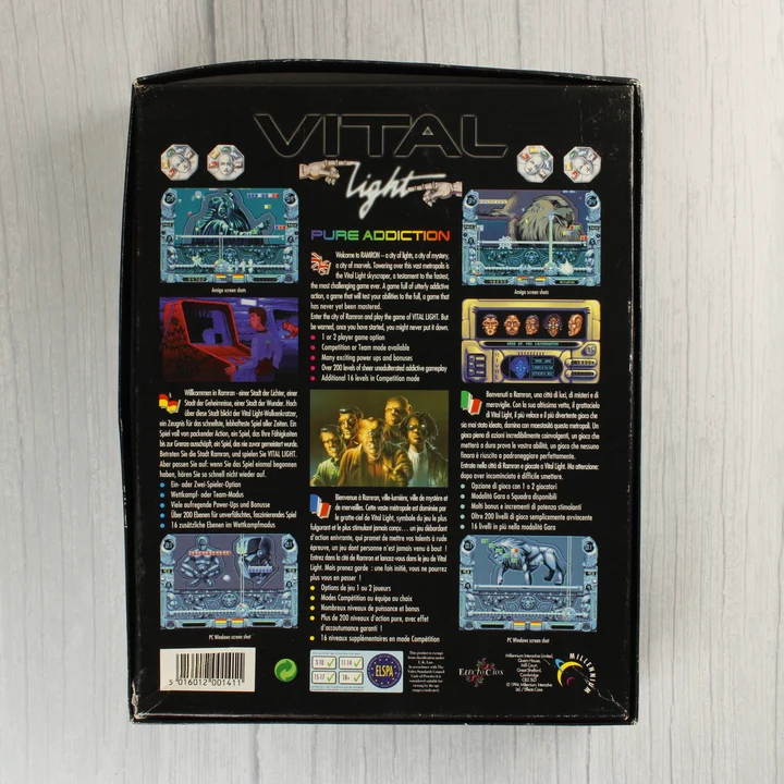 Vital Light Amiga játék dobozának hátoldala