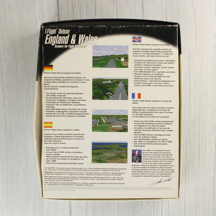 Perfect Flight Deluxe England & Wales doboz hátoldala többnyelvű leírással