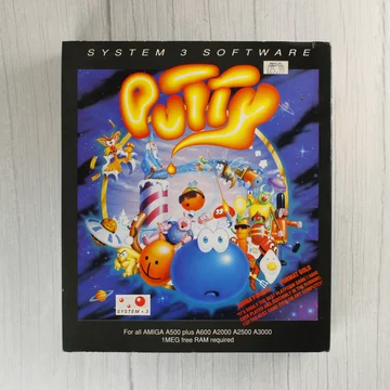 A Putty videójáték színes illusztrációval ellátott fekete kartondoboza elölről.