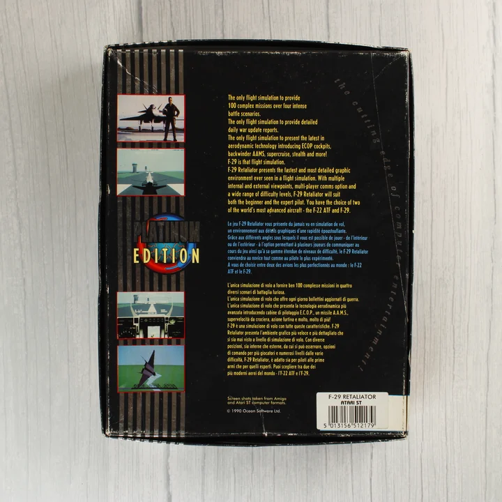 F-29 Retaliator Atari ST játék dobozának hátoldala