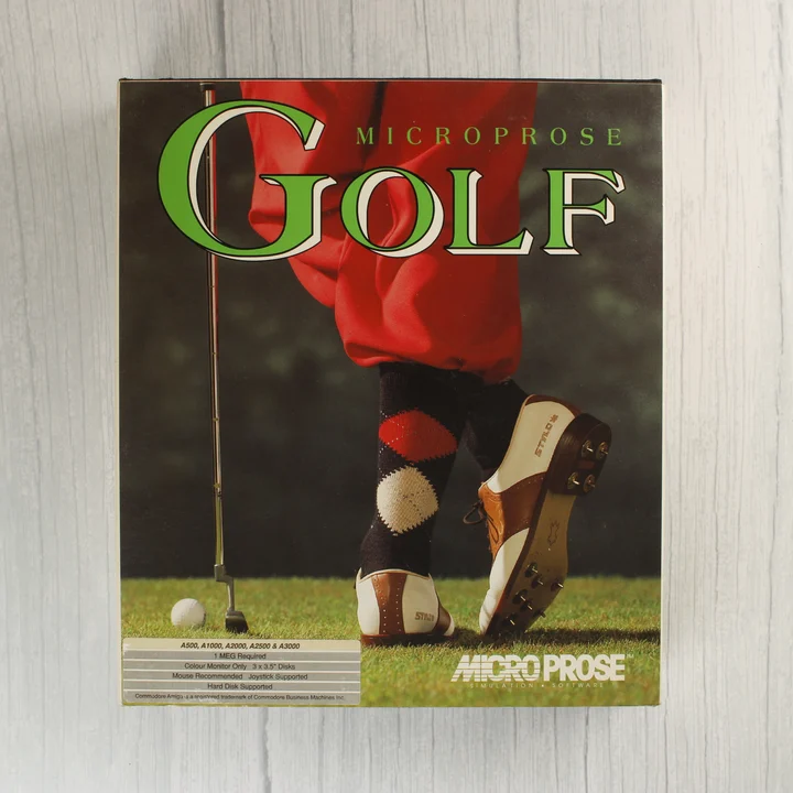 A MicroProse Golf Amiga játék színes dobozának előlapja