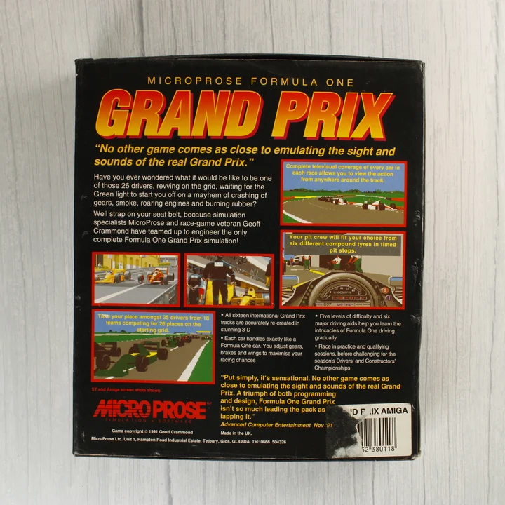 A Formula One Grand Prix videójáték dobozának hátoldala