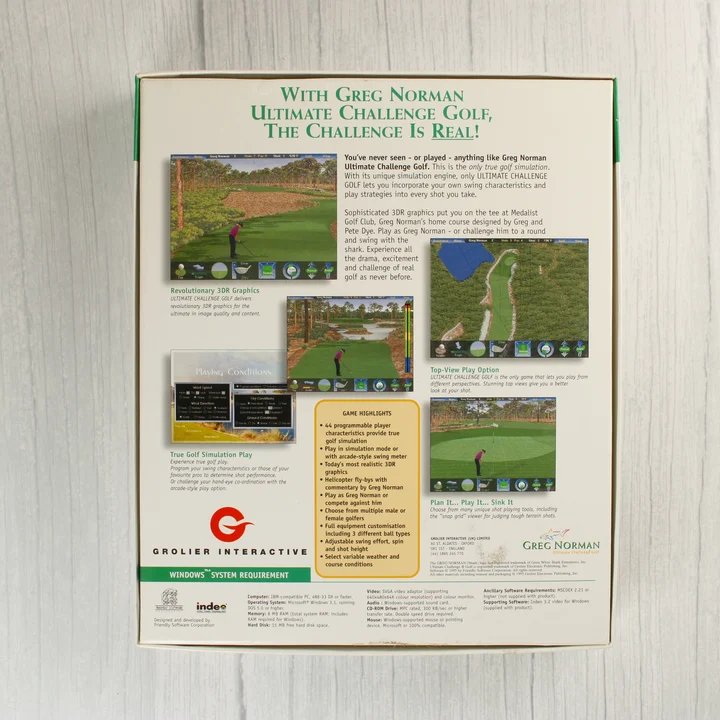 Greg Norman Ultimate Challenge Golf doboz hátoldala a leírással