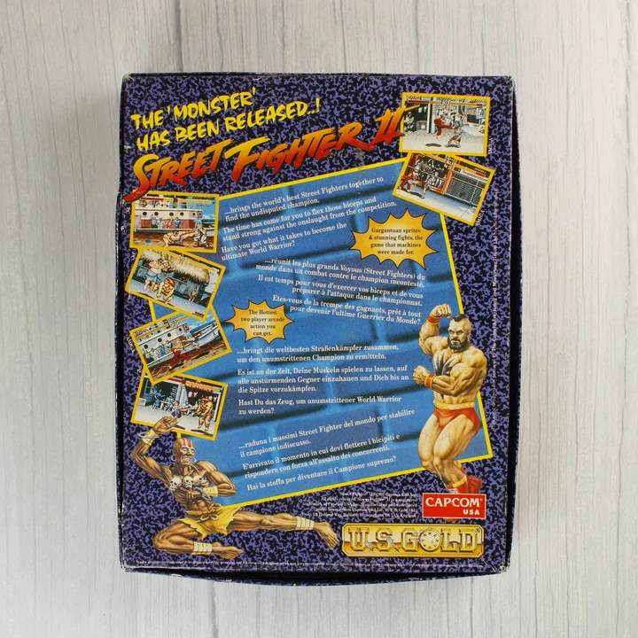 A Street Fighter II Atari ST videójáték dobozának hátoldala leírásokkal