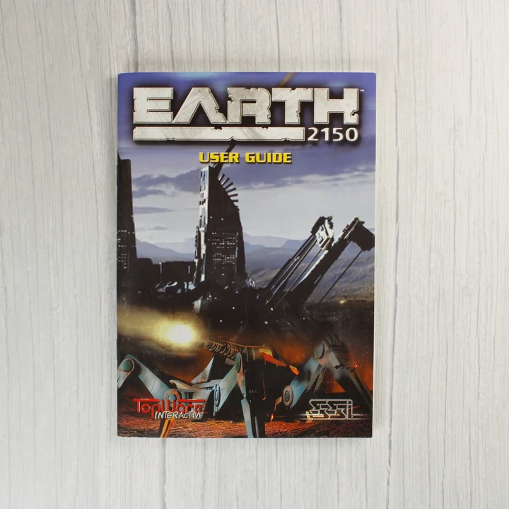 Az Earth 2150 videójáték felhasználói kézikönyvének borítója.