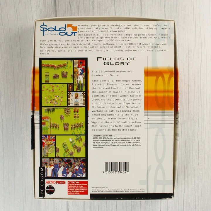 Fields of Glory PC játék dobozának hátoldala