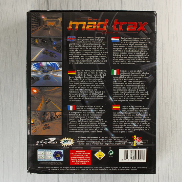Mad Trax PC játék dobozának hátlapja