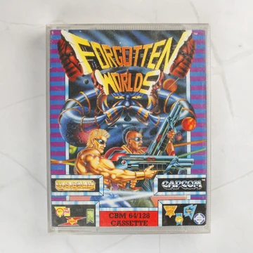 Forgotten Worlds Commodore 64 játék kazetta tokban elölnézetből