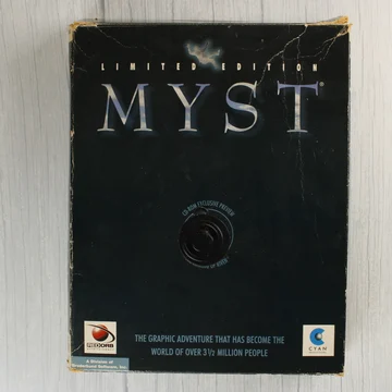 A Myst Limited Edition videójáték fekete kartondoboza elölről.