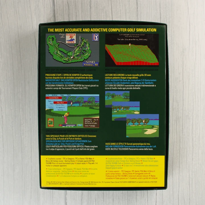 PGA Tour Golf Amiga játék dobozának hátoldala