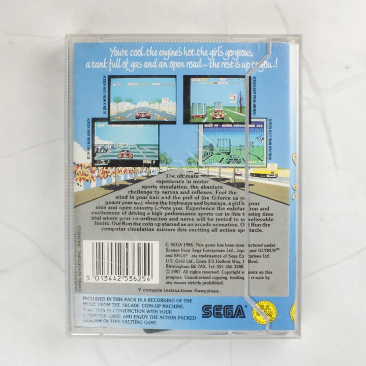 Out Run videójáték kazetta hátoldala