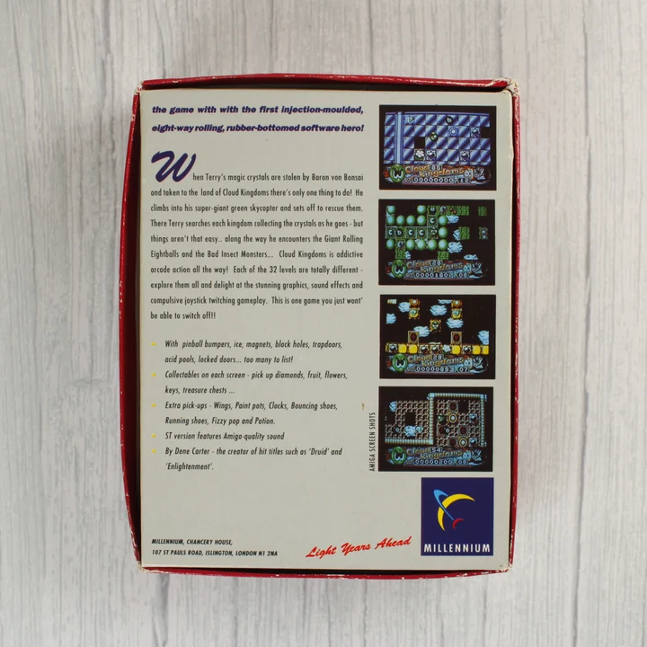 Cloud Kingdoms videójáték dobozának hátoldala leírással