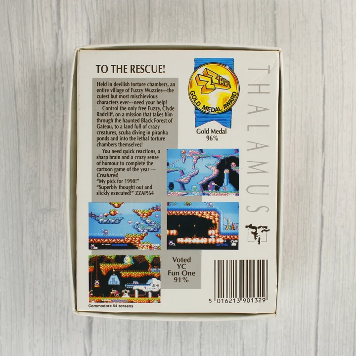 Creatures C64 doboz hátoldal Creatures videójáték dobozának hátoldala képernyőképekkel