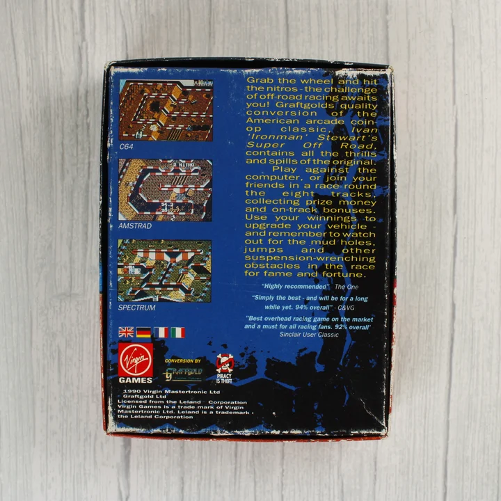 Super Off Road C64 játék dobozának hátoldala