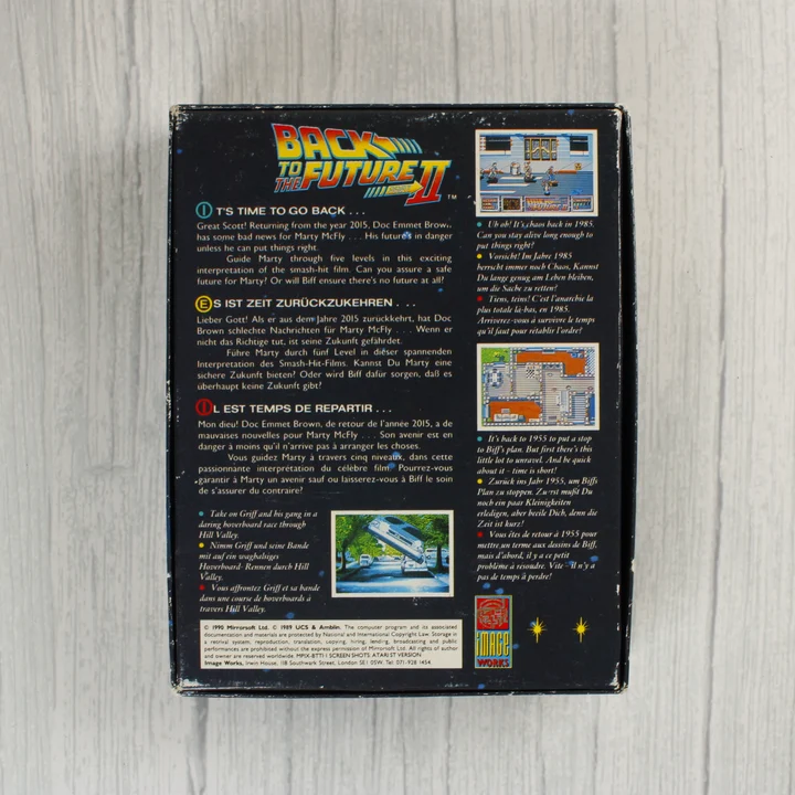 Back to the Future Part II Amiga hátoldal Back to the Future Part II Amiga játék dobozának hátulja