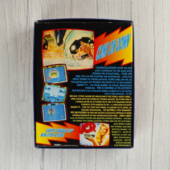 Smash T.V. Commodore 64 videójáték dobozának hátoldala