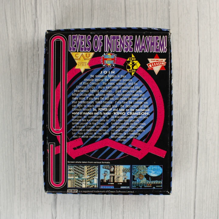 Midnight Resistance doboz hátulja Midnight Resistance Commodore 64 játék dobozának hátoldala