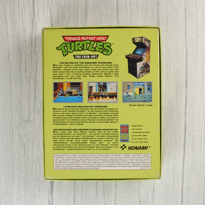 Teenage Mutant Hero Turtles Commodore 64 játék dobozának hátoldala