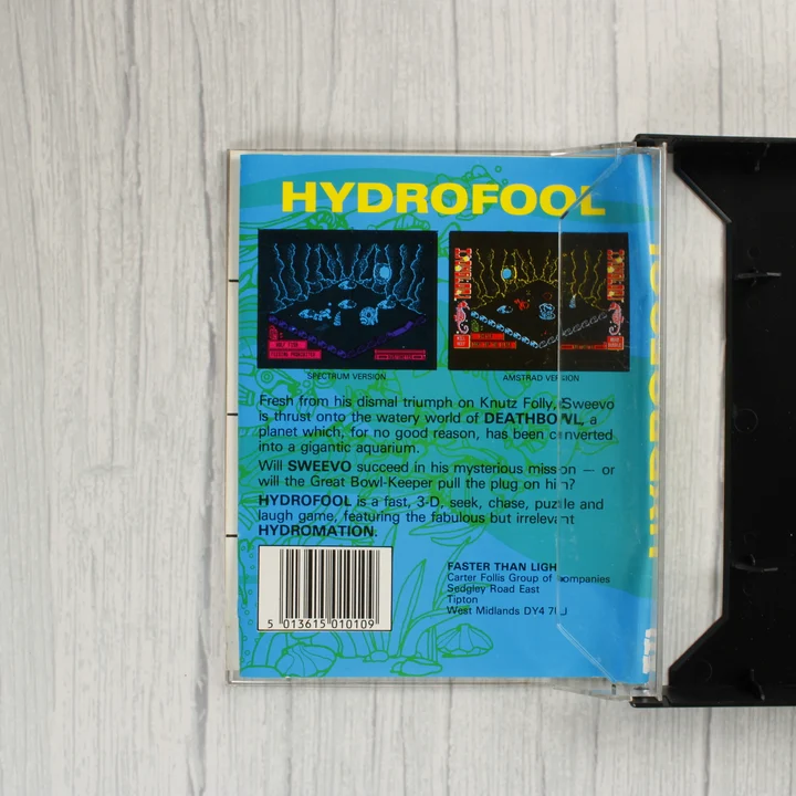 A Hydrofool videójáték tokjának hátoldala a leírással