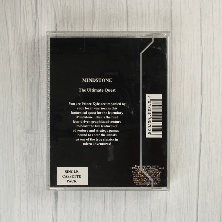 Mindstone videójáték tokjának hátoldala leírással és vonalkóddal