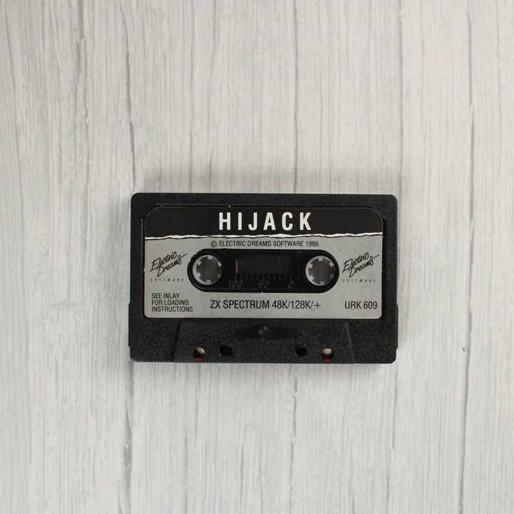 Hijack ZX Spectrum kazetta A Hijack videójáték fekete kazettája szürke címkével