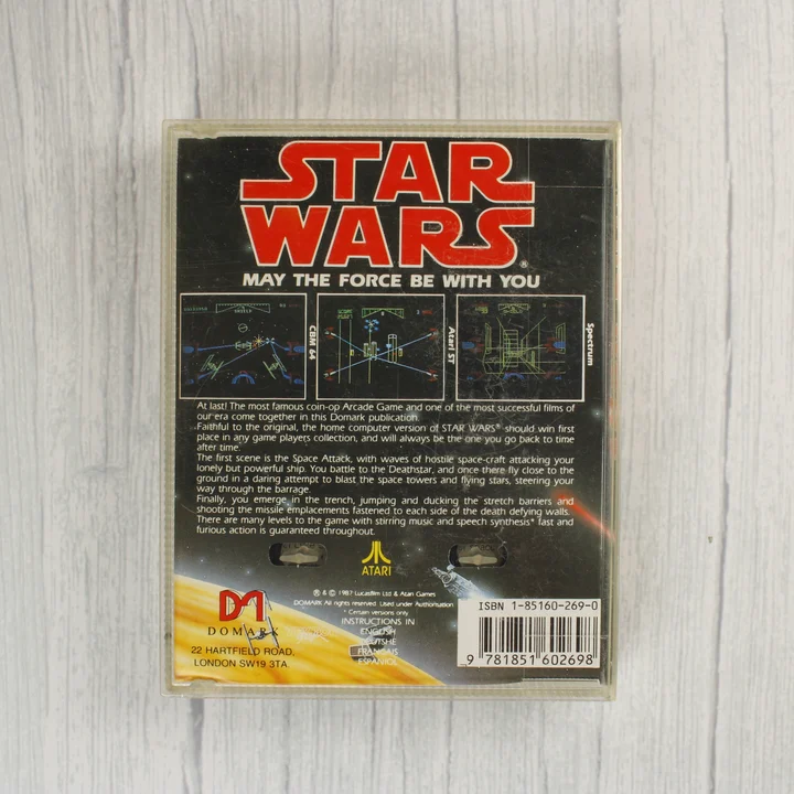 Star Wars videójáték kazetta hátoldala leírással és képernyőképekkel