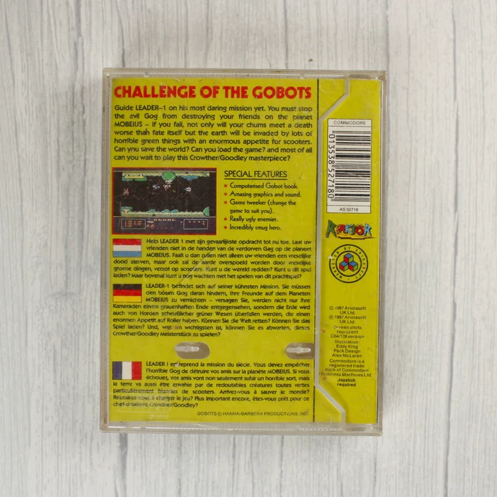 Challenge of the Gobots Commodore 64 játék kazetta tok hátoldala