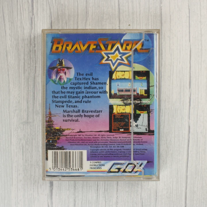 BraveStarr videójáték kazetta tokban hátulnézetből